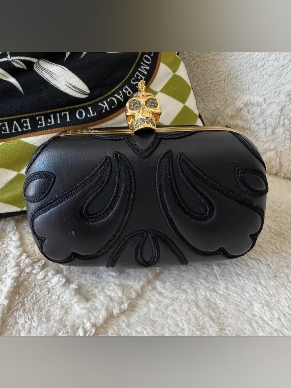 Alexander McQueen Skull Mohawk Clutch Bag In Black Leather